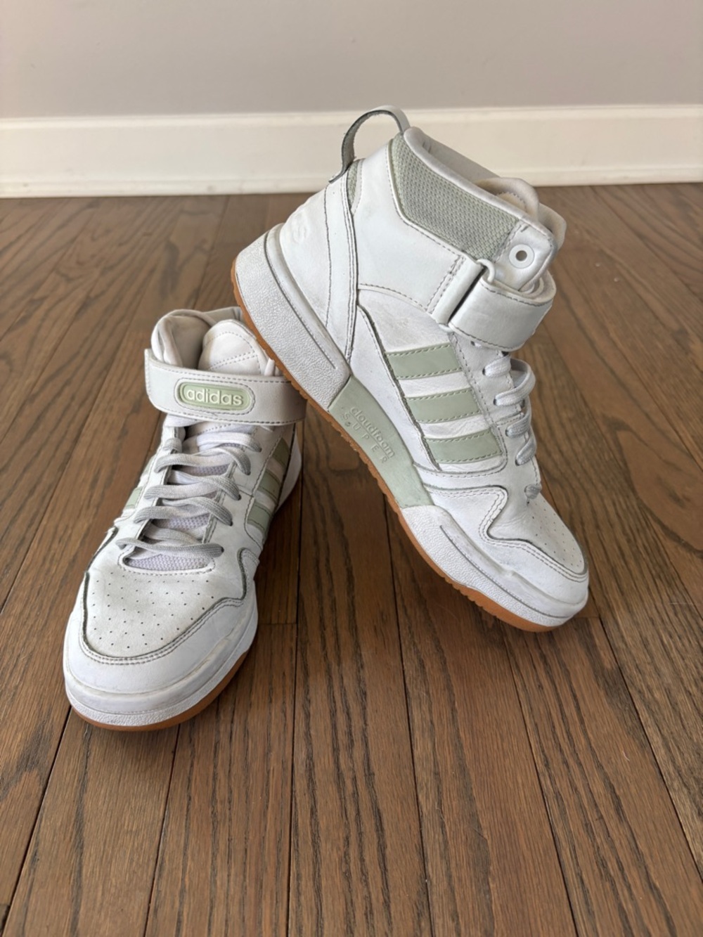 adidas Postmove mid Sneakers, White Linen Green, Size 6.5